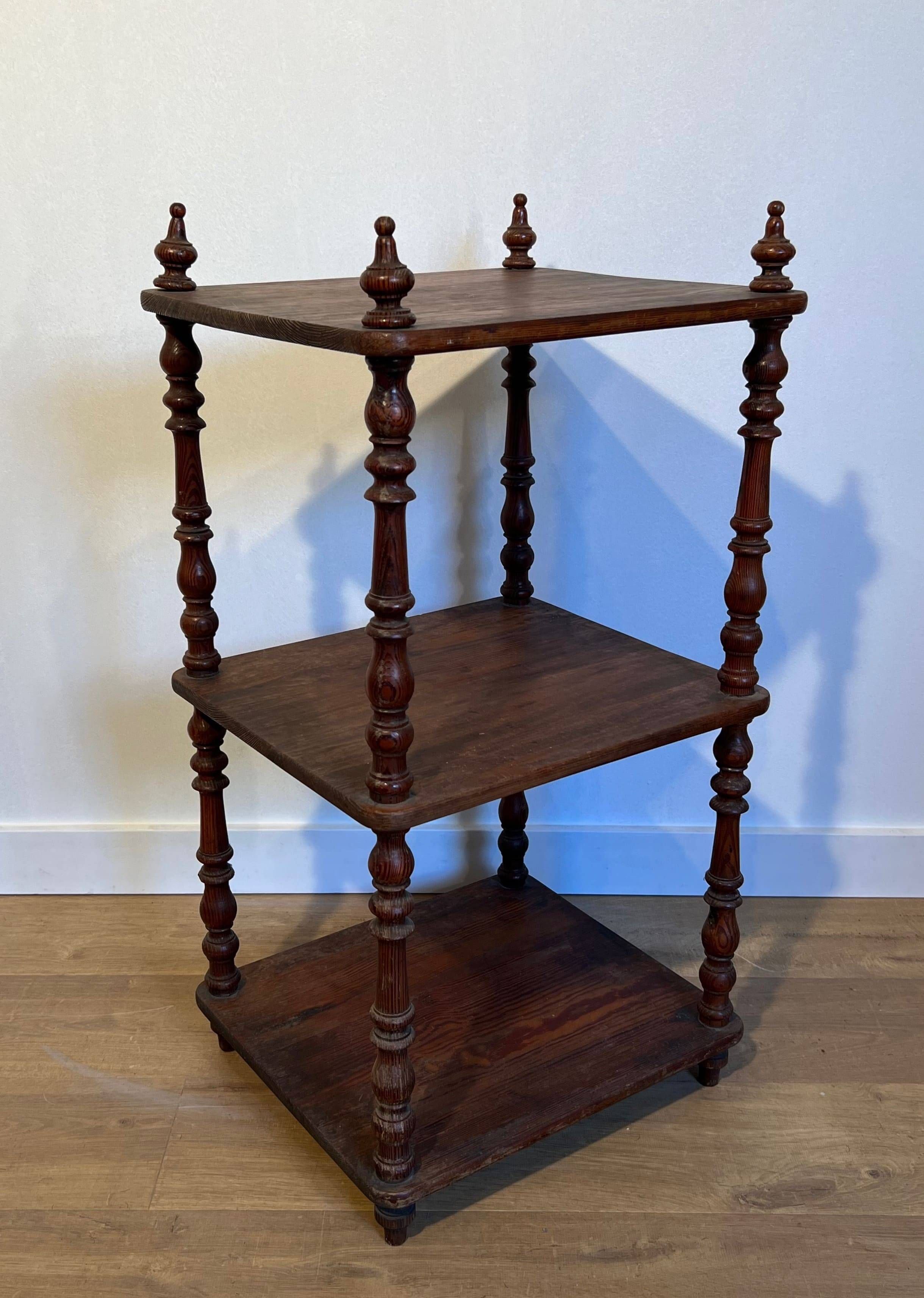 Three-Tier Shelf in Pitch Pine with Turned Columns and Spindles. Work