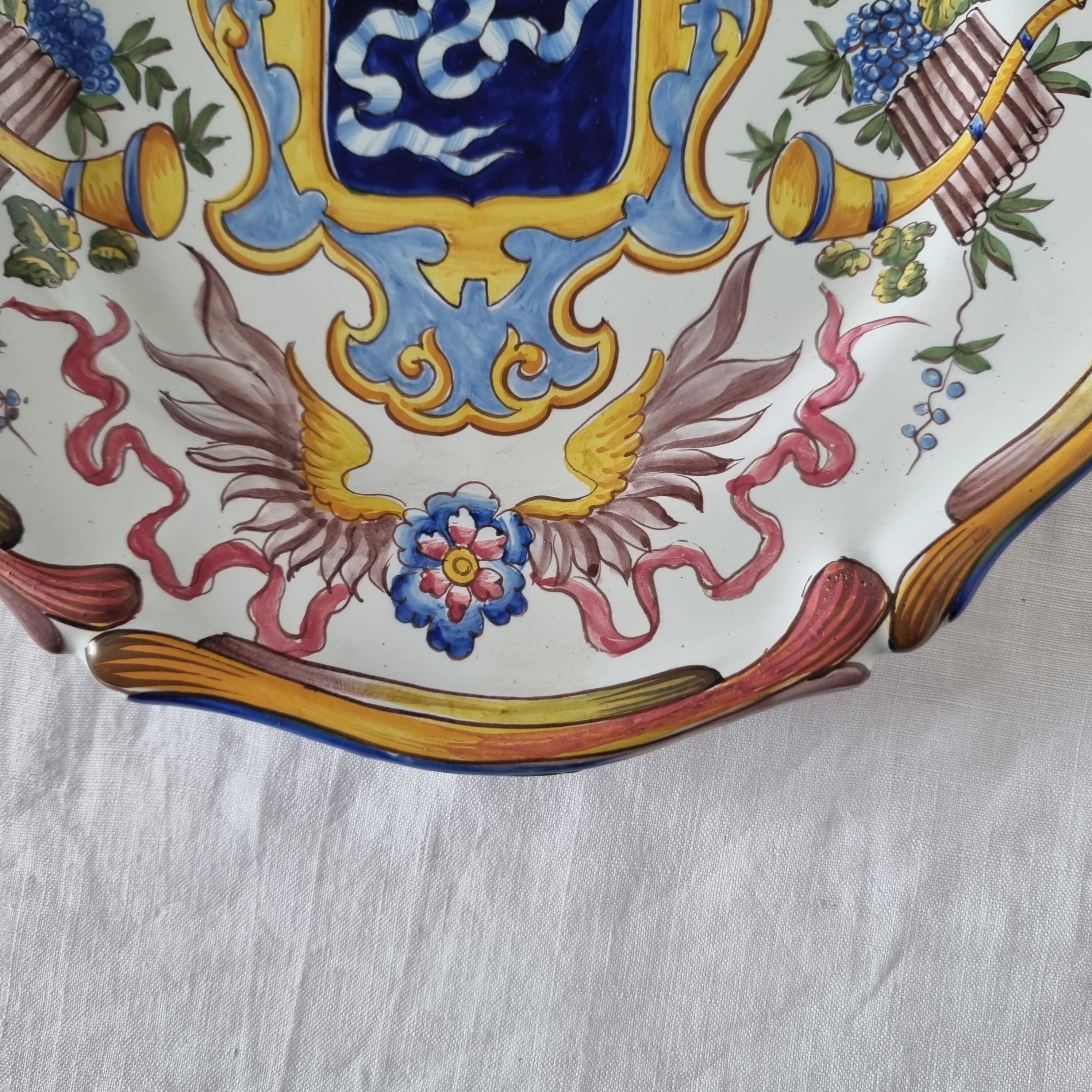 Antique French ceramic plate from Saint-Cement from 1800 Coat of arms of