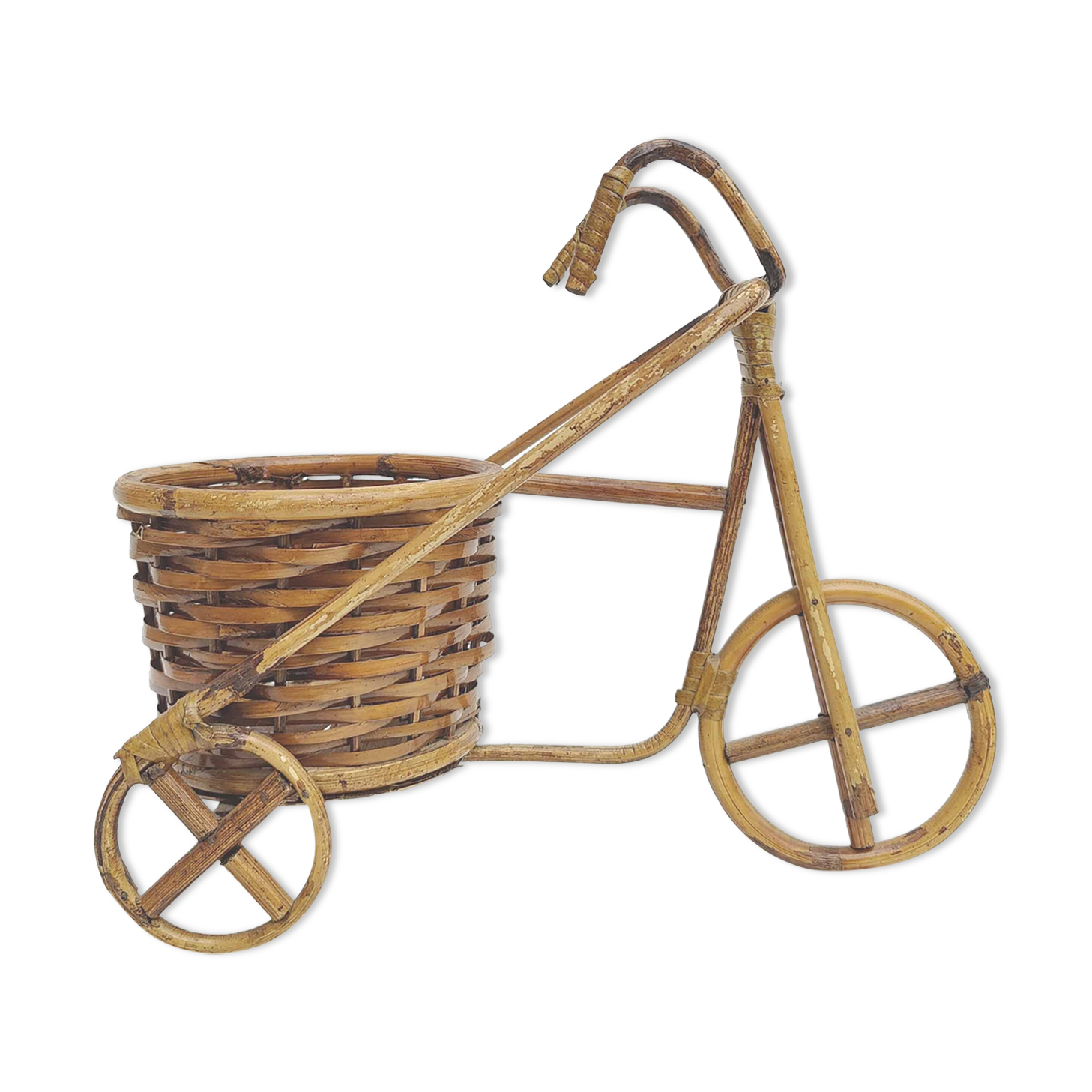 Vintage rattan bicycle plant holder