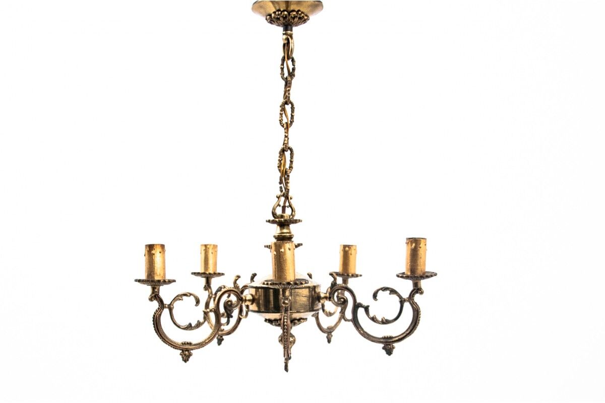 Brass chandelier, Poland, 1950s