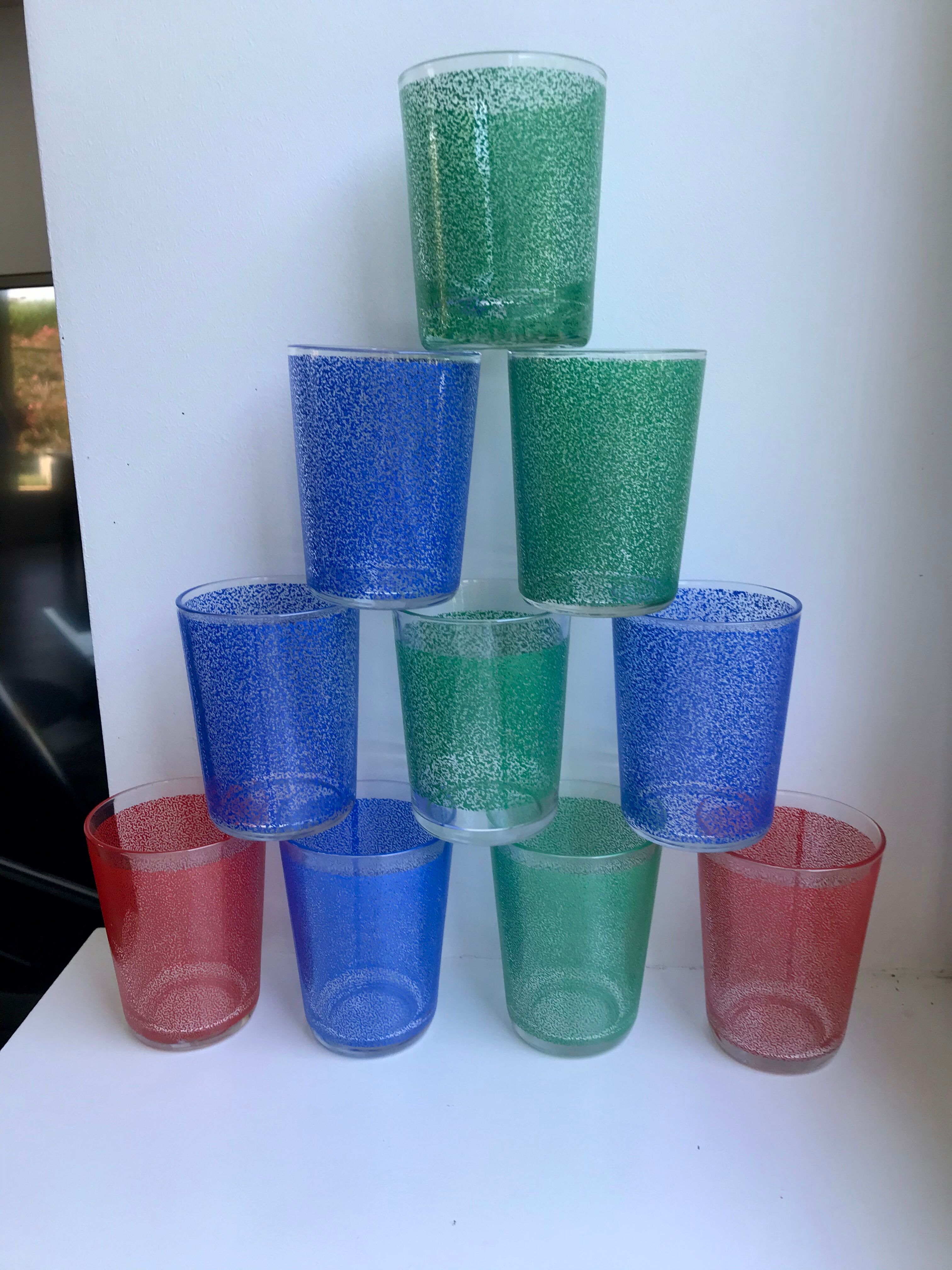 Set of 8 colored water glasses 70s