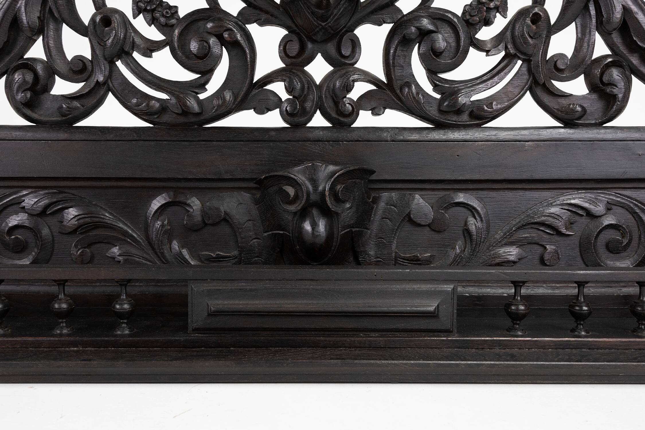 Richly carved baroque black wooden sculptured shelf, France ca. 1850