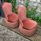 Pair of vintage pink velvet toad armchairs 1960