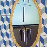 Oval vintage rattan mirror