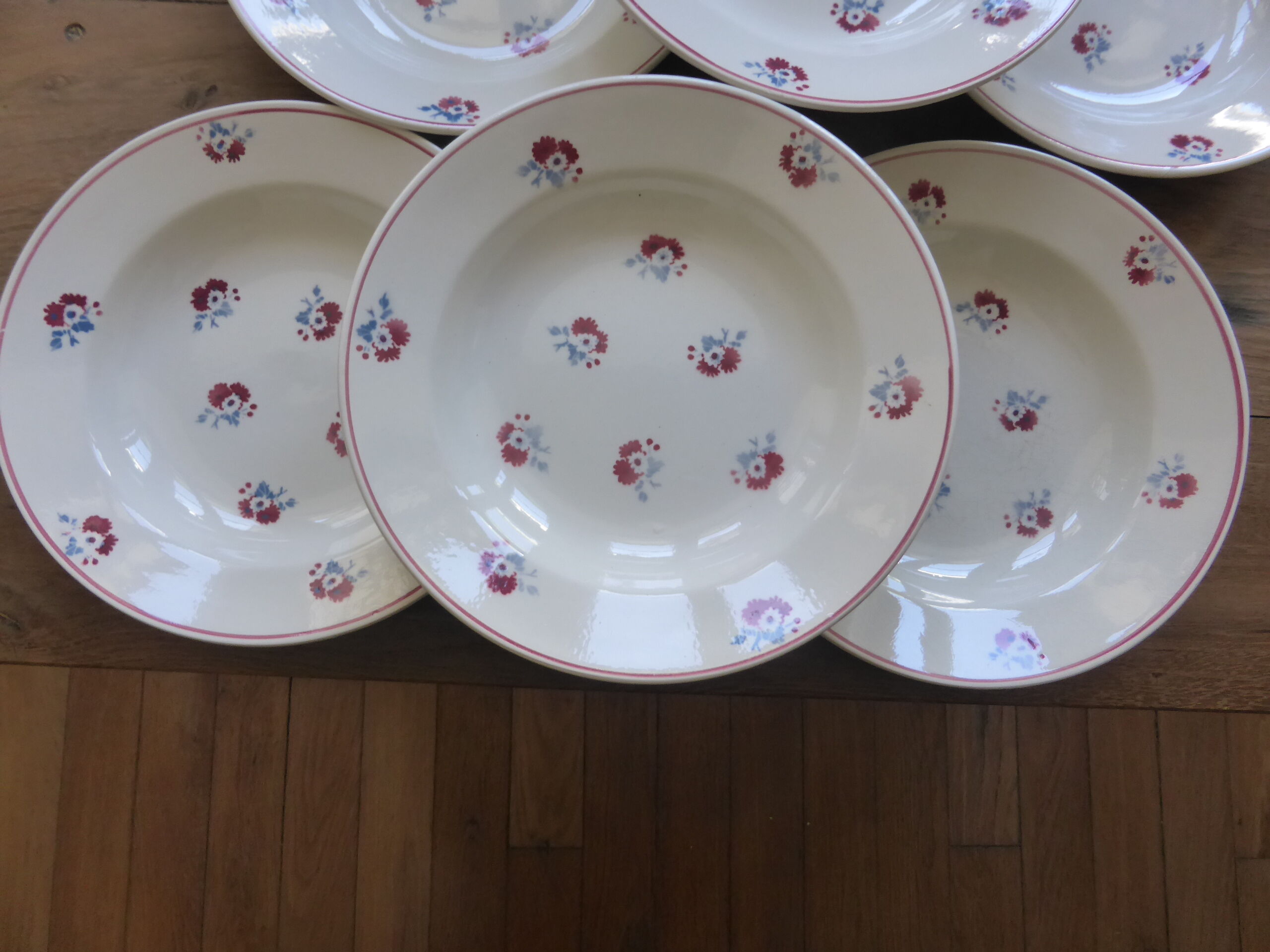 6 assiettes creuses vintage de la manufacture de Pexonne modèle Christiane en porcelaine