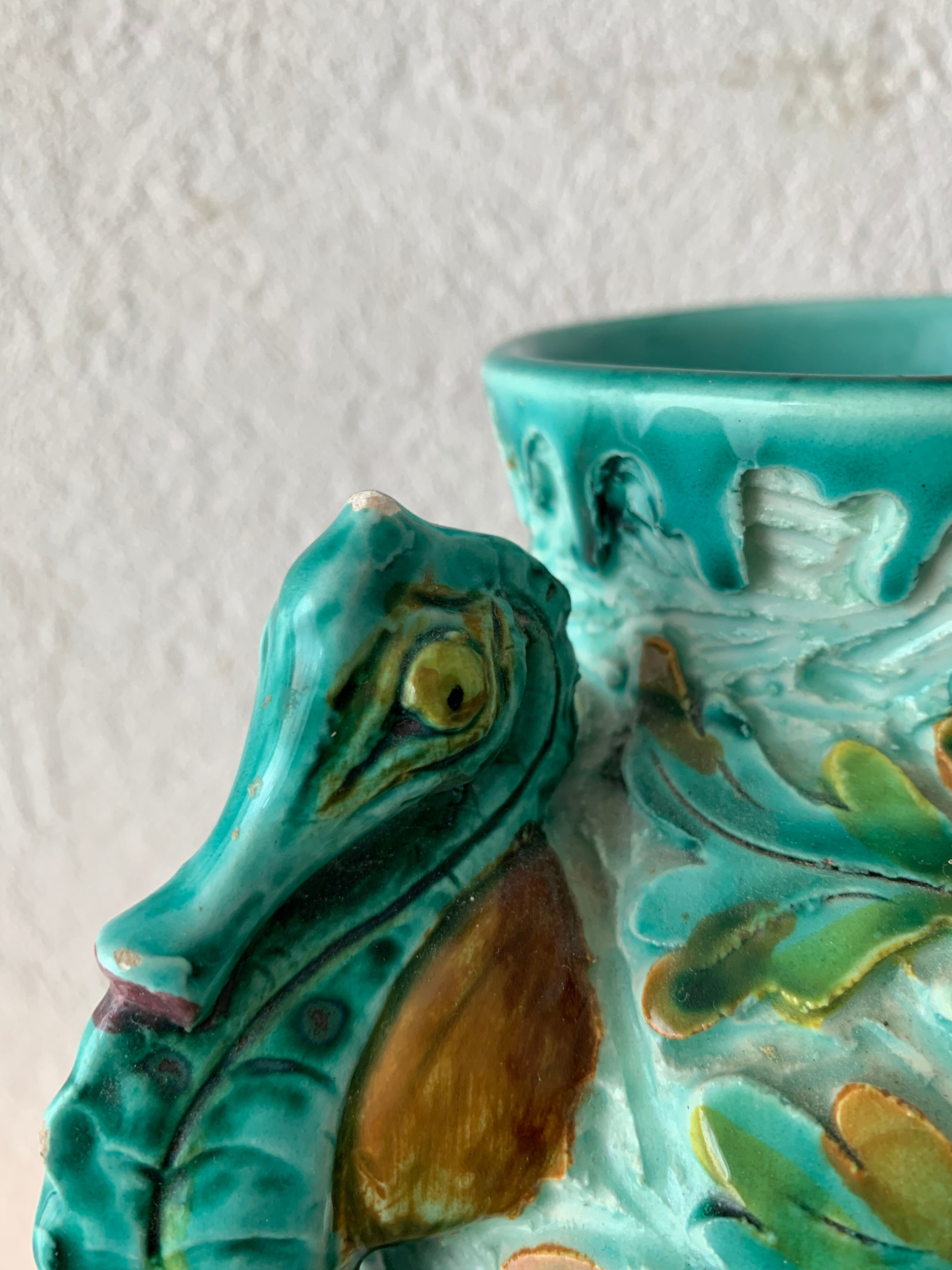 Spanish ceramic vase aquatic decoration