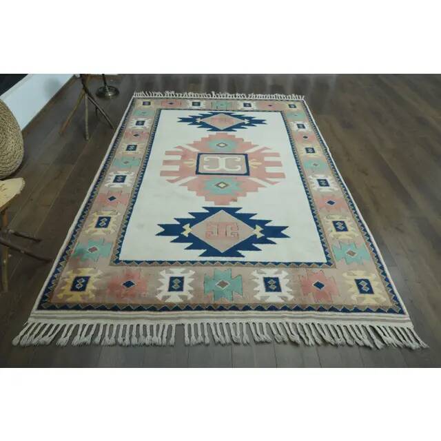 1970s Vintage Turkish Handmade Wool & Cotton Pink Area Rug 185x264