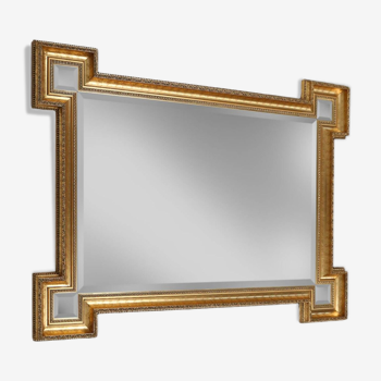 Large geometric lined golden belgian mirror, 1950s