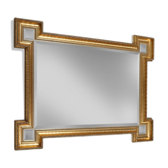 Large geometric lined golden belgian mirror, 1950s