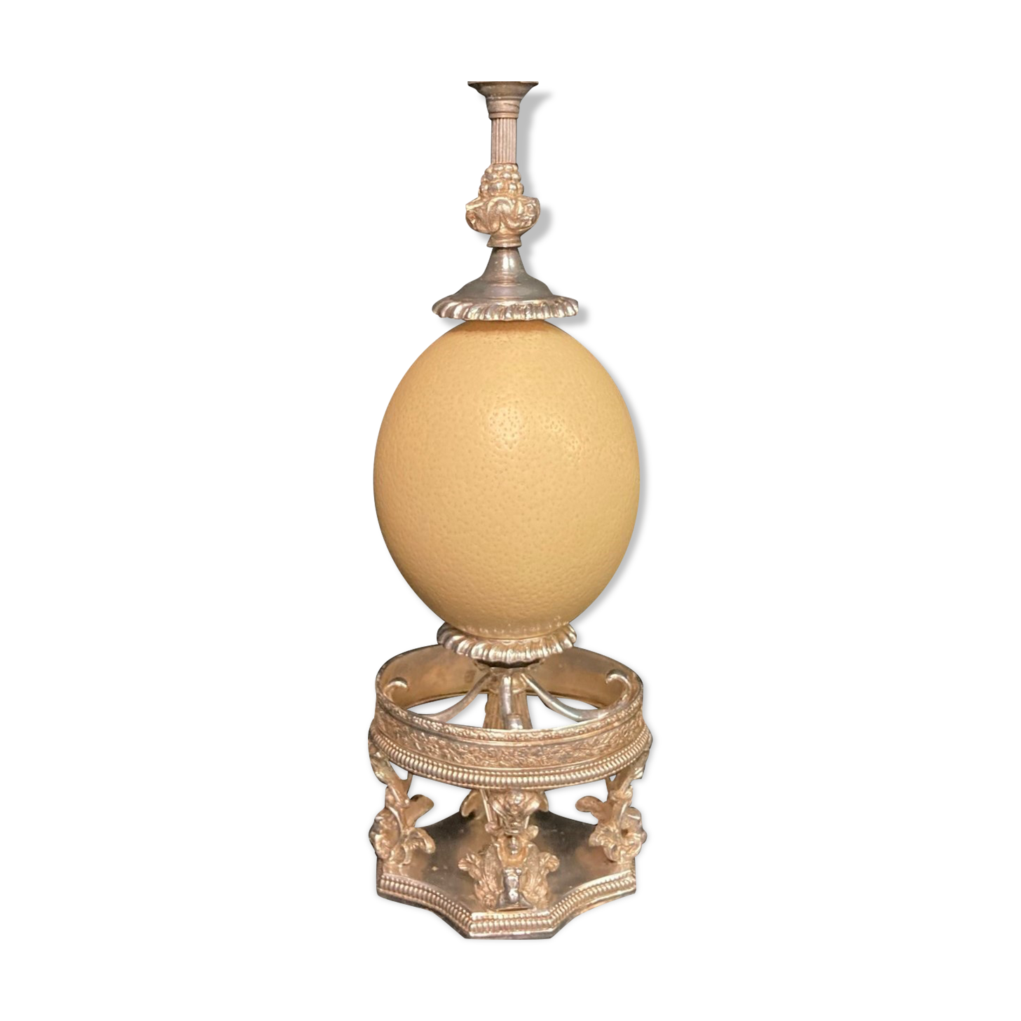 Old lamp foot silver metal and ostrich egg late nineteenth century