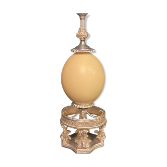 Antique silver-plated lamp base and ostrich egg, late 19th century.