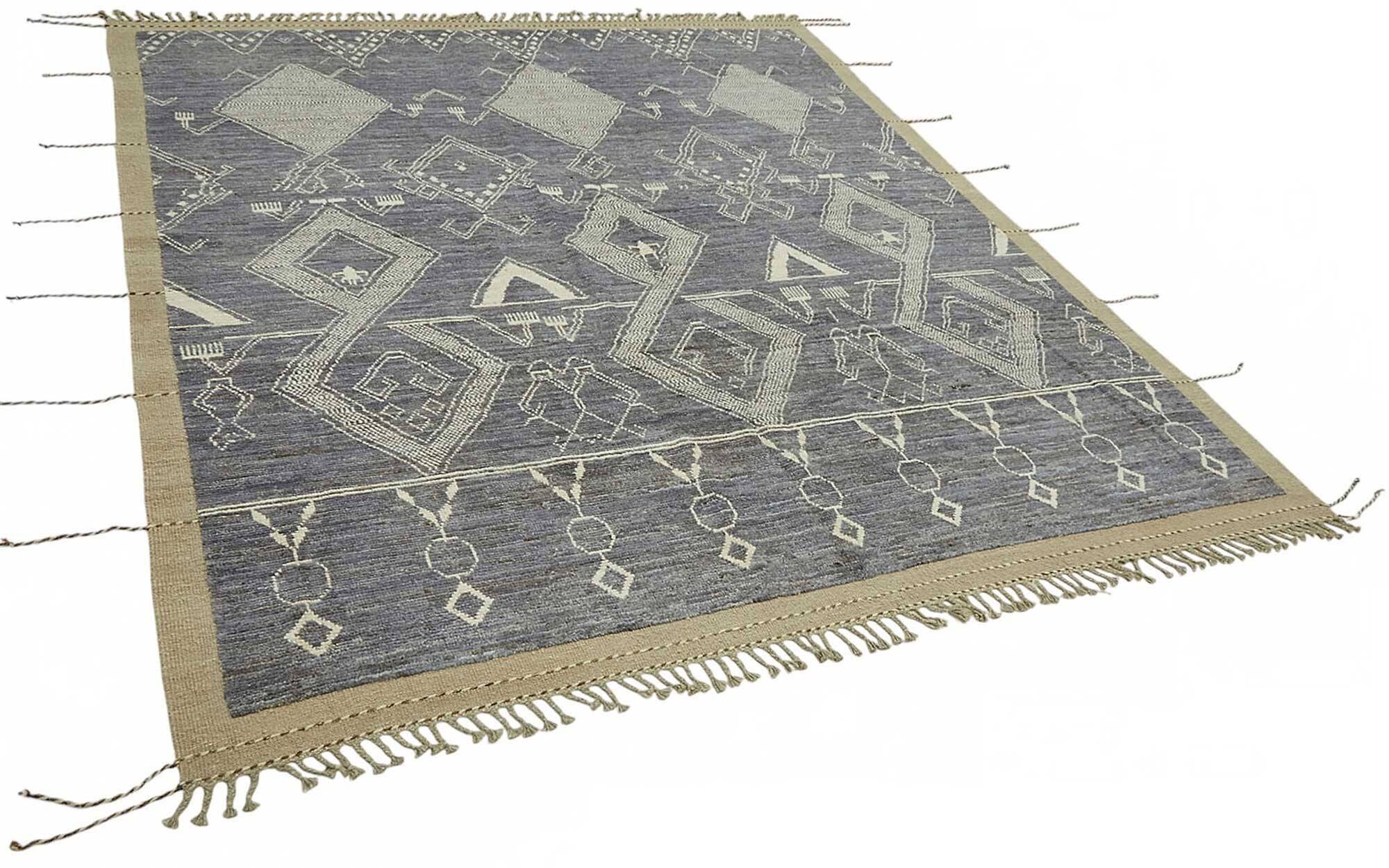 Hand-Knotted Turkish Contemporary 251 cm x 296 cm Blue Wool Carpet
