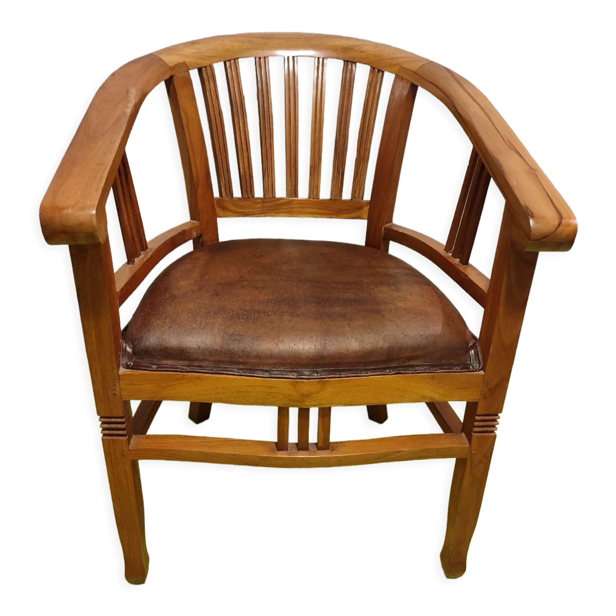 Fauteuil de bureau en teck et cuir vintage