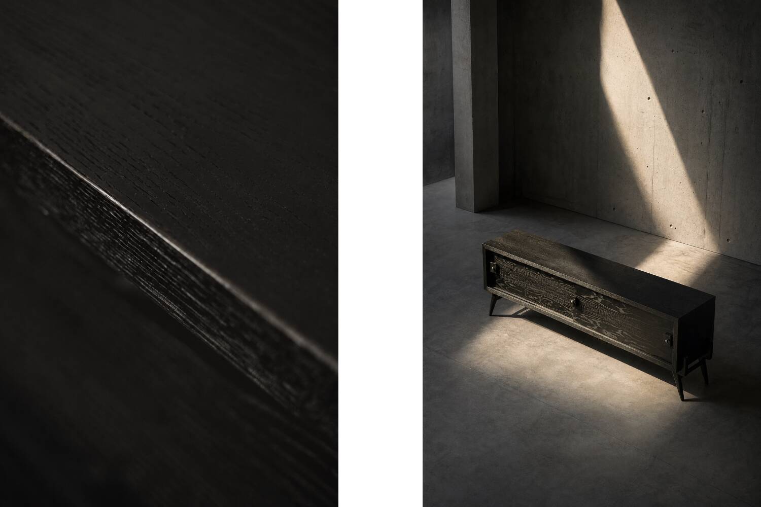 Mid-Century Modern Scandinavian Dark Oak Sideboard with Metal Handles