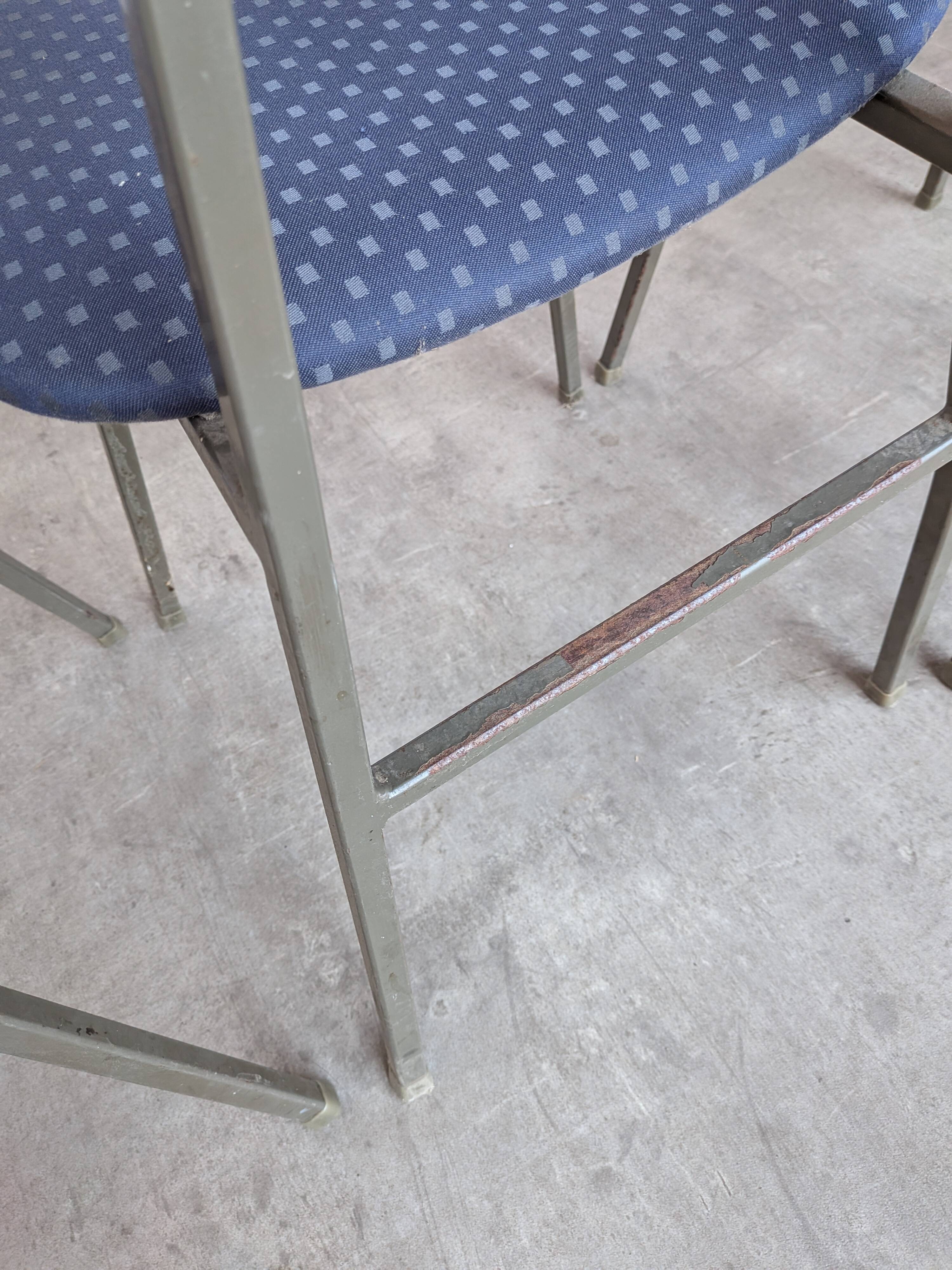 Set of 4 Vintage Stol Kamnik School Chairs Blue Upholstered Retro Dining Ch