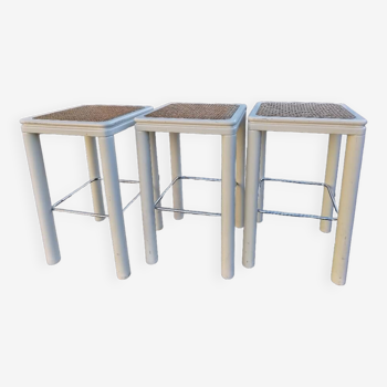 Set of 3 wooden/cane bar stools