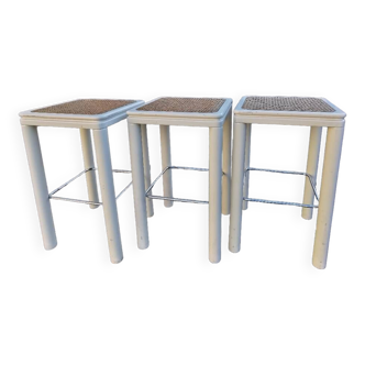 Set of 3 wooden/cane bar stools