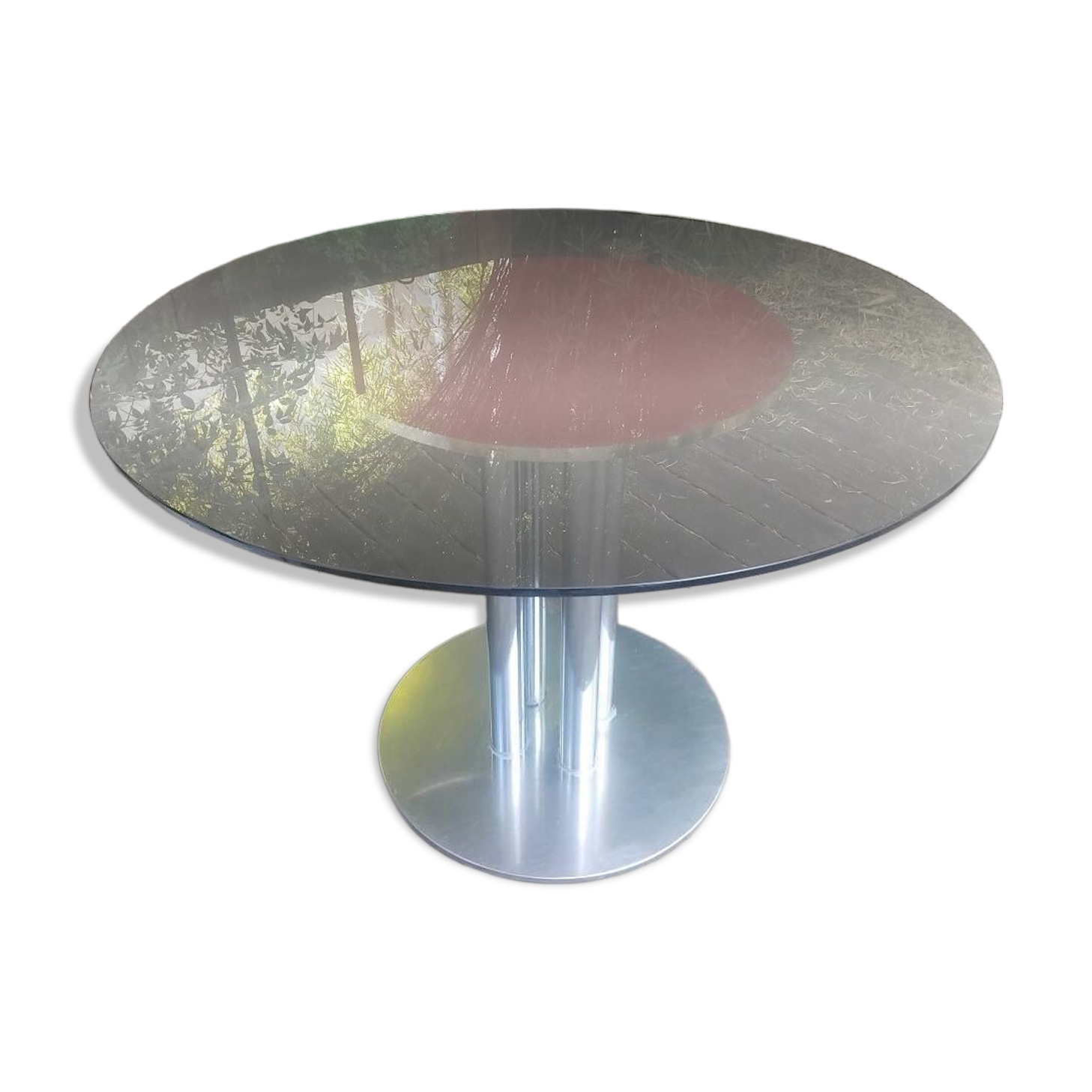 Table italienne - Acier et verre fumé - v. 1970