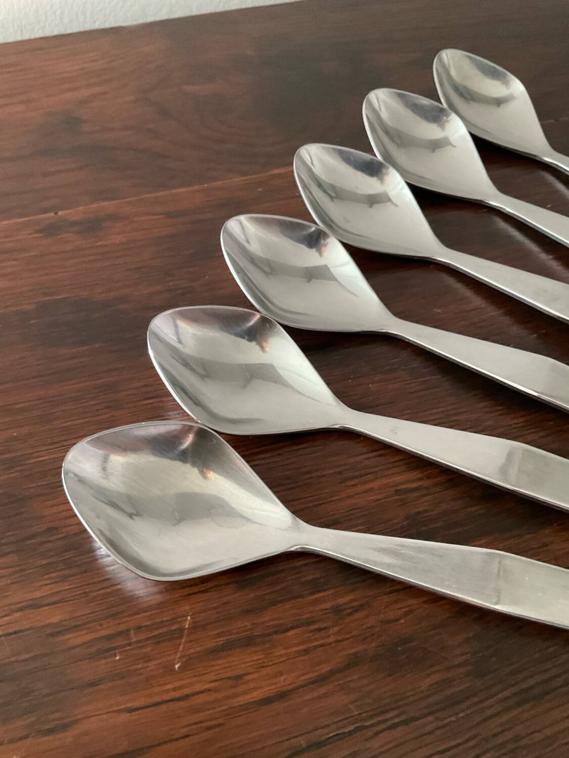 Set of 6 Art Deco stainless steel ice cream spoons