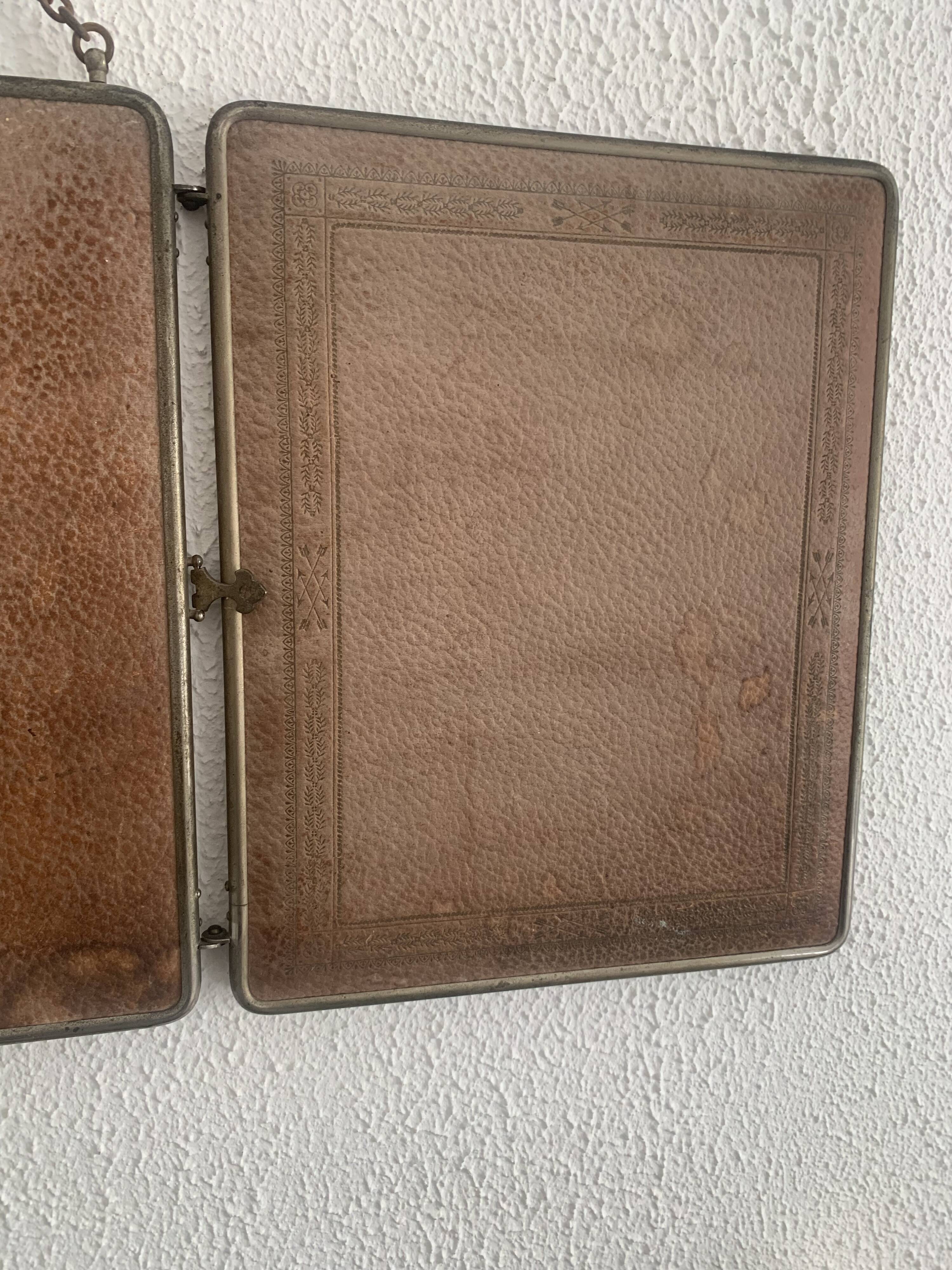 Vintage 1900 triptych mirror, old pink nickel-plated metal - 31 x 76 cm