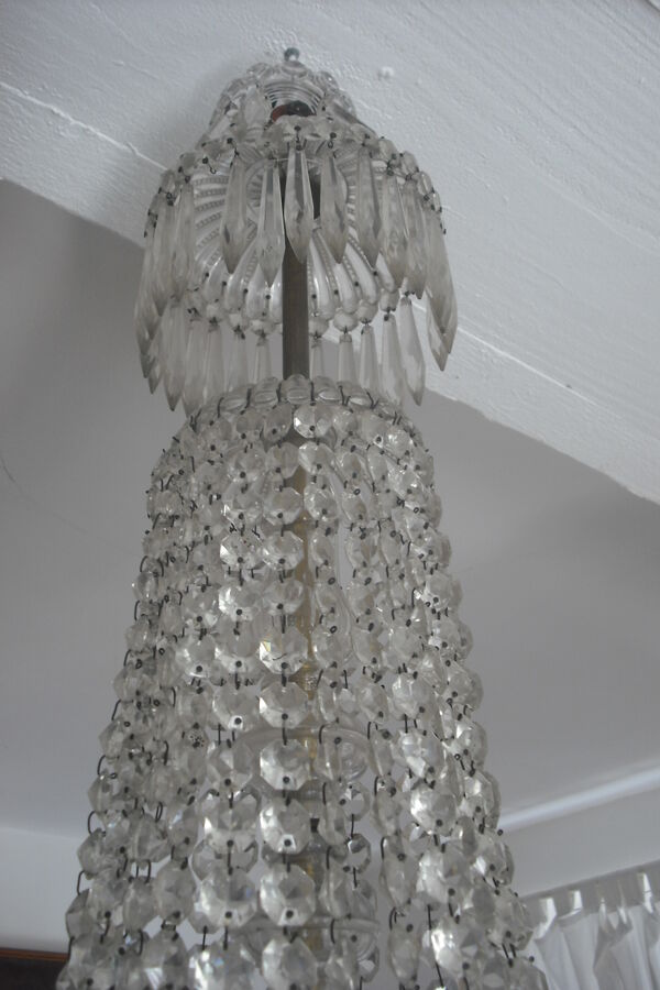 Lustre montgolfière en cristal et bronze XIXe