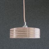Old pendant light in pink clichy glass with silver threads, delivered with chrome socket