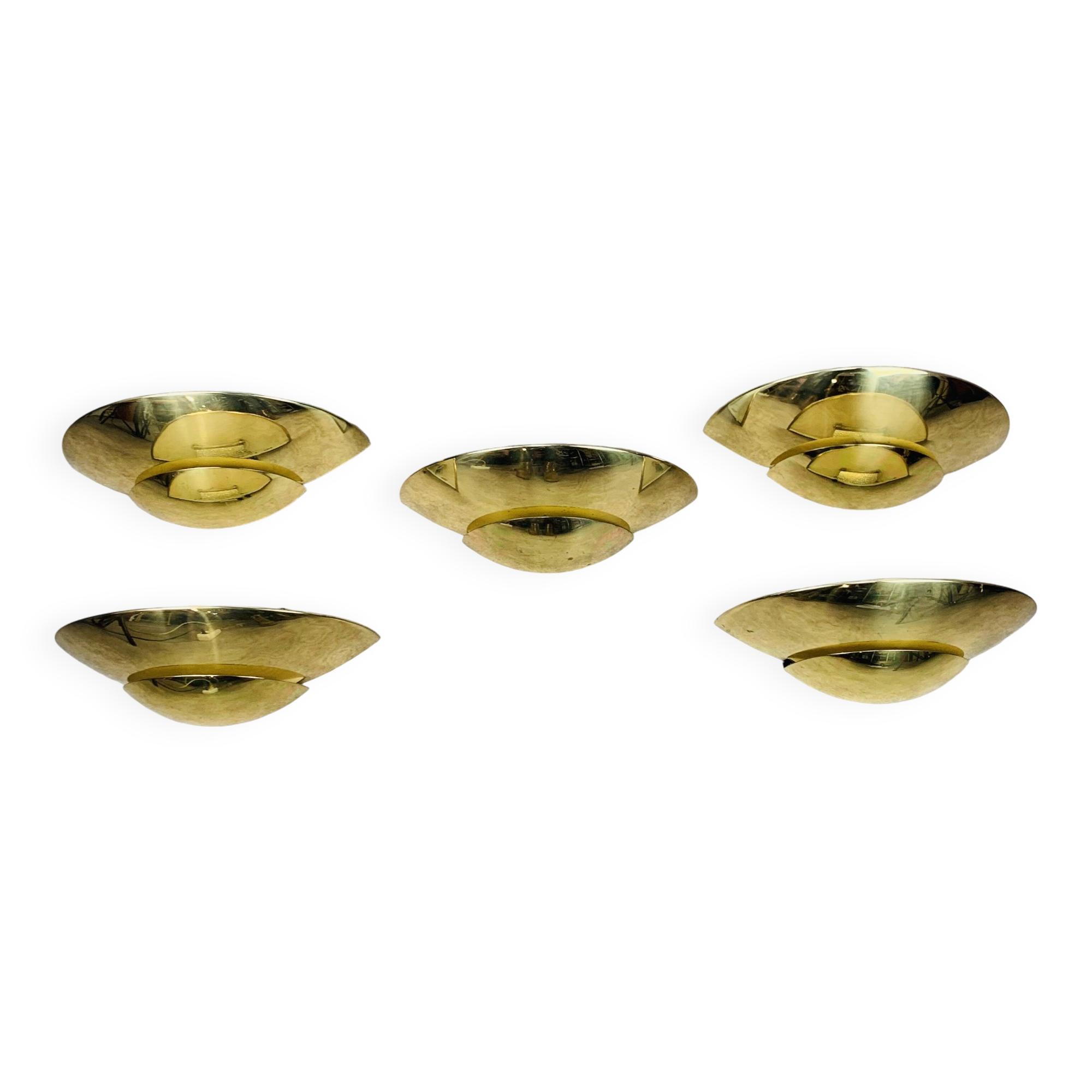 5 half moon brass wall lights Hollywood Regency style by Egoluce