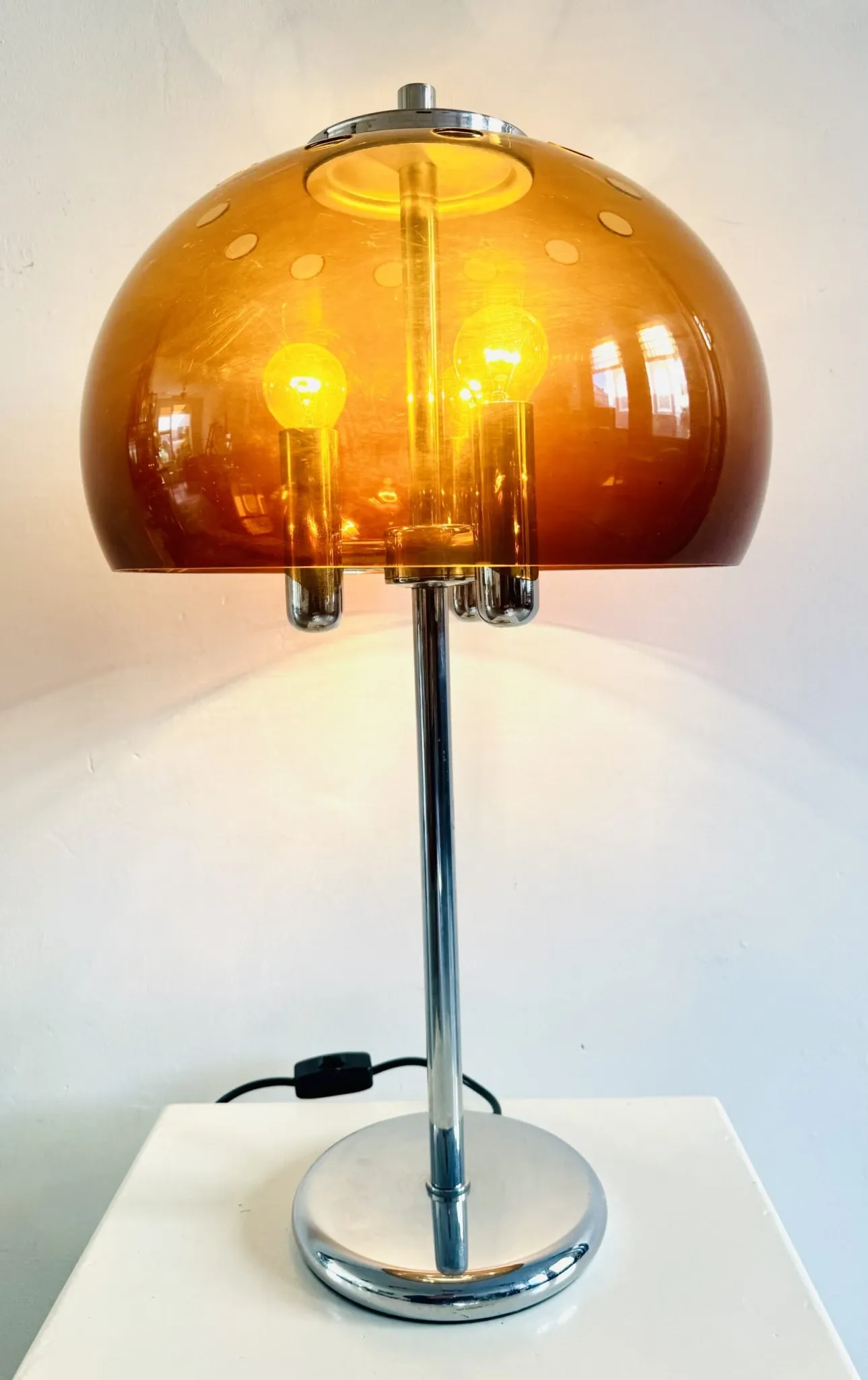 Mid-Century Chromed Mushroom Table Lamp With Acrylic Shade, Europe 1970S