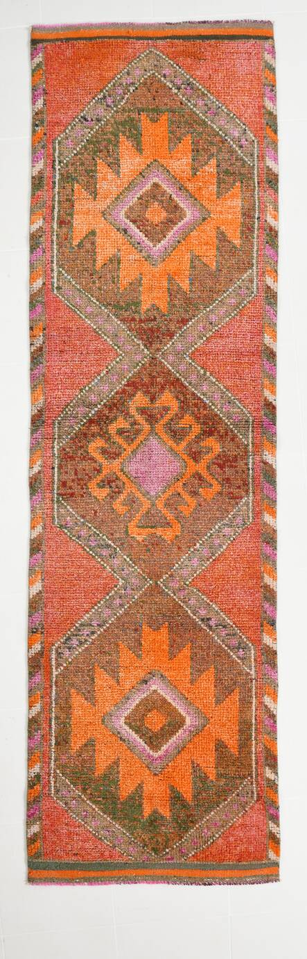 3X10 Peach Orange Turkish Runner Rug, 88x306Cm