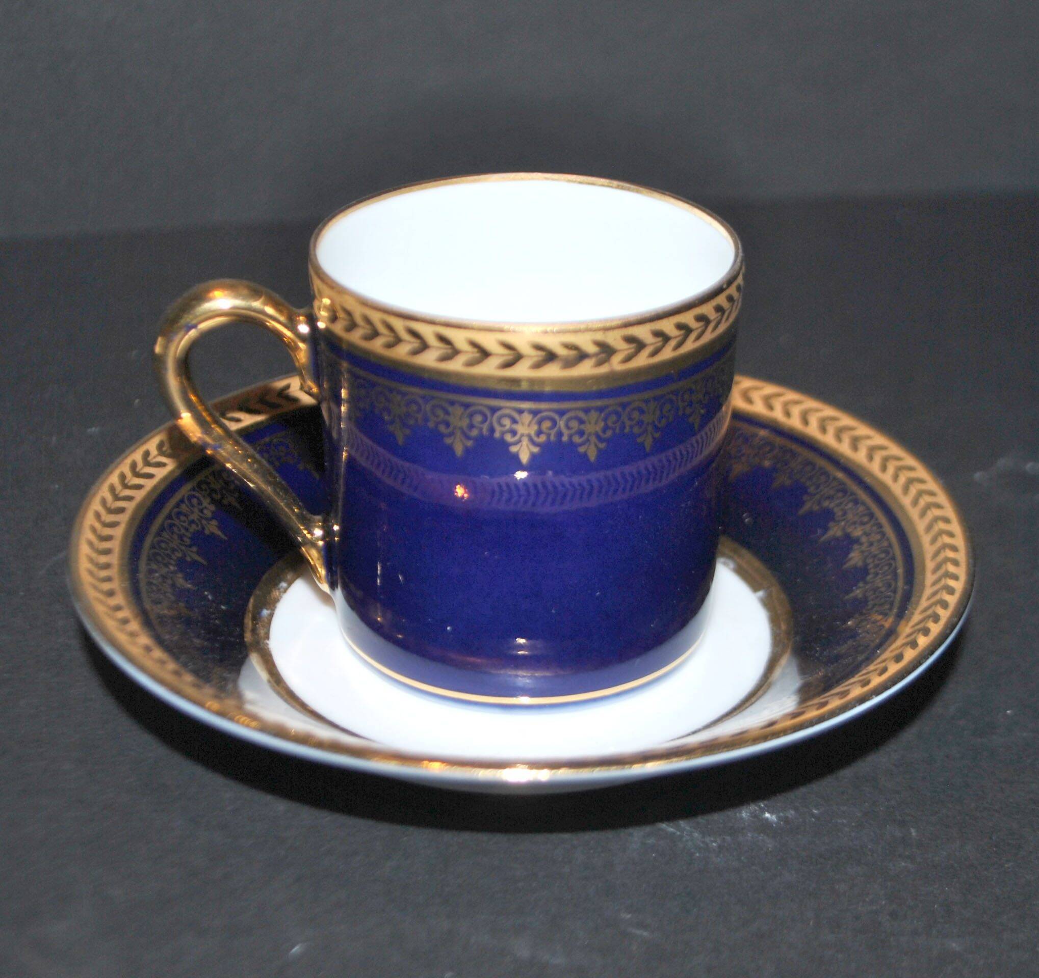 Limoges DC cobalt blue and gold porcelain litron coffee cup
