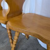Set of 6 Vintage Tyrolean Heart Cutout Wooden Dining Chairs, Farmhouse
