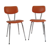 Duo of vintage chairs in orange skai