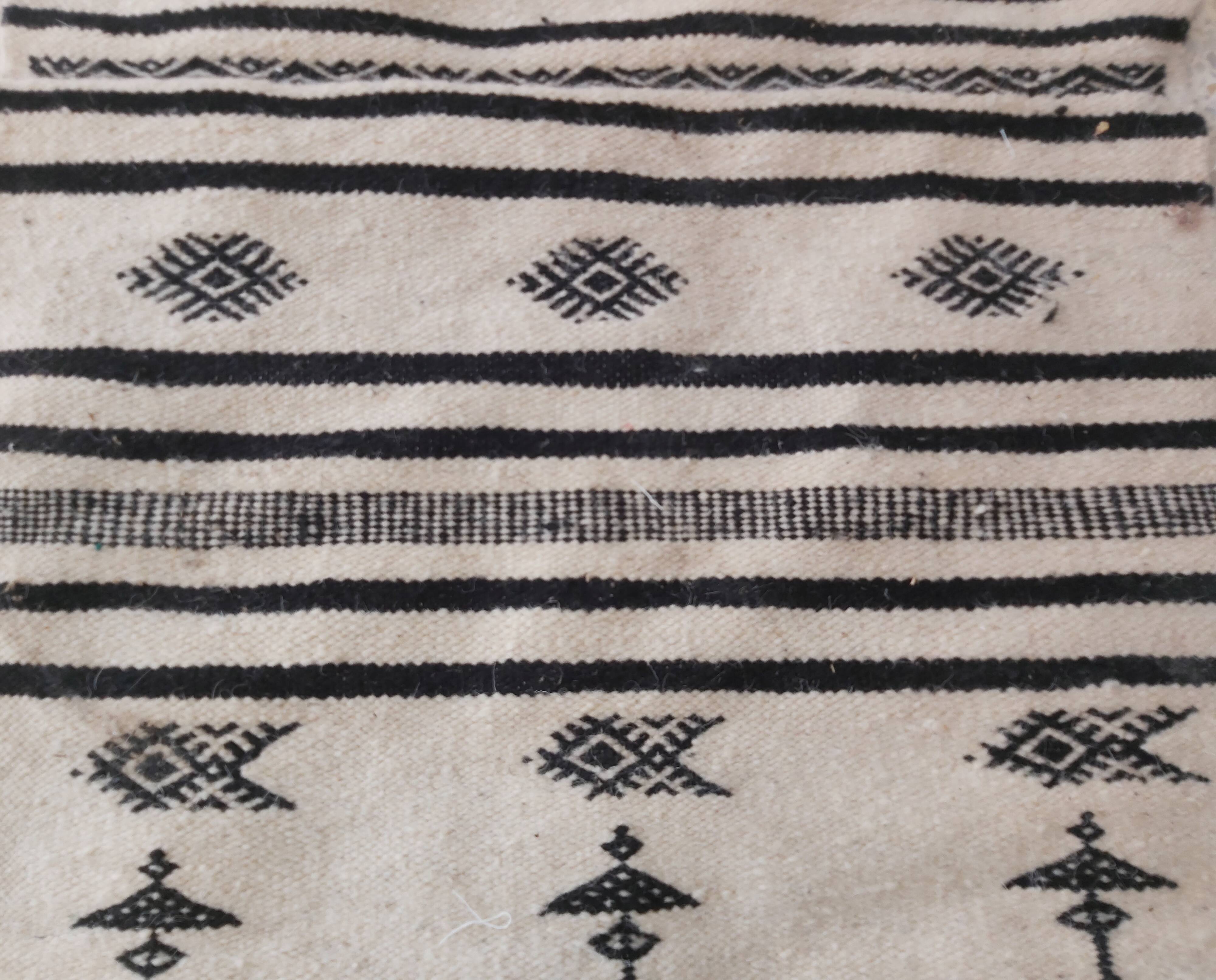 Kilim carpet white and black Berber motifs