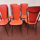 series of 6 Vintage red chairs design COLETTE GUEDEN 60s