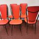 series of 6 Vintage red chairs design COLETTE GUEDEN 60s