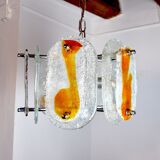 Murano mazzega chandelier, orange frosted glass, italy, 1970