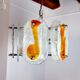 Murano mazzega chandelier, orange frosted glass, italy, 1970