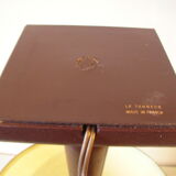 Old living room desk lamp in brown leather signed Le Tanneur France 57 cm