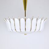 Grand chandelier Rupert Nikoll 27" mid-century brass with leaves, Austria, 1950.