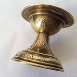 Set of 3 old candle holders in golden brass