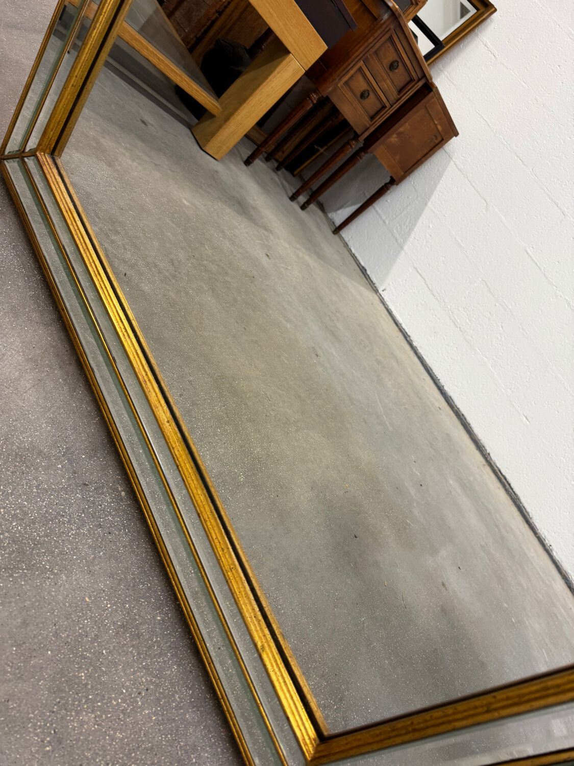 Deknudt Mirror Large Format with Triple Frame in Gold Wood Art Deco