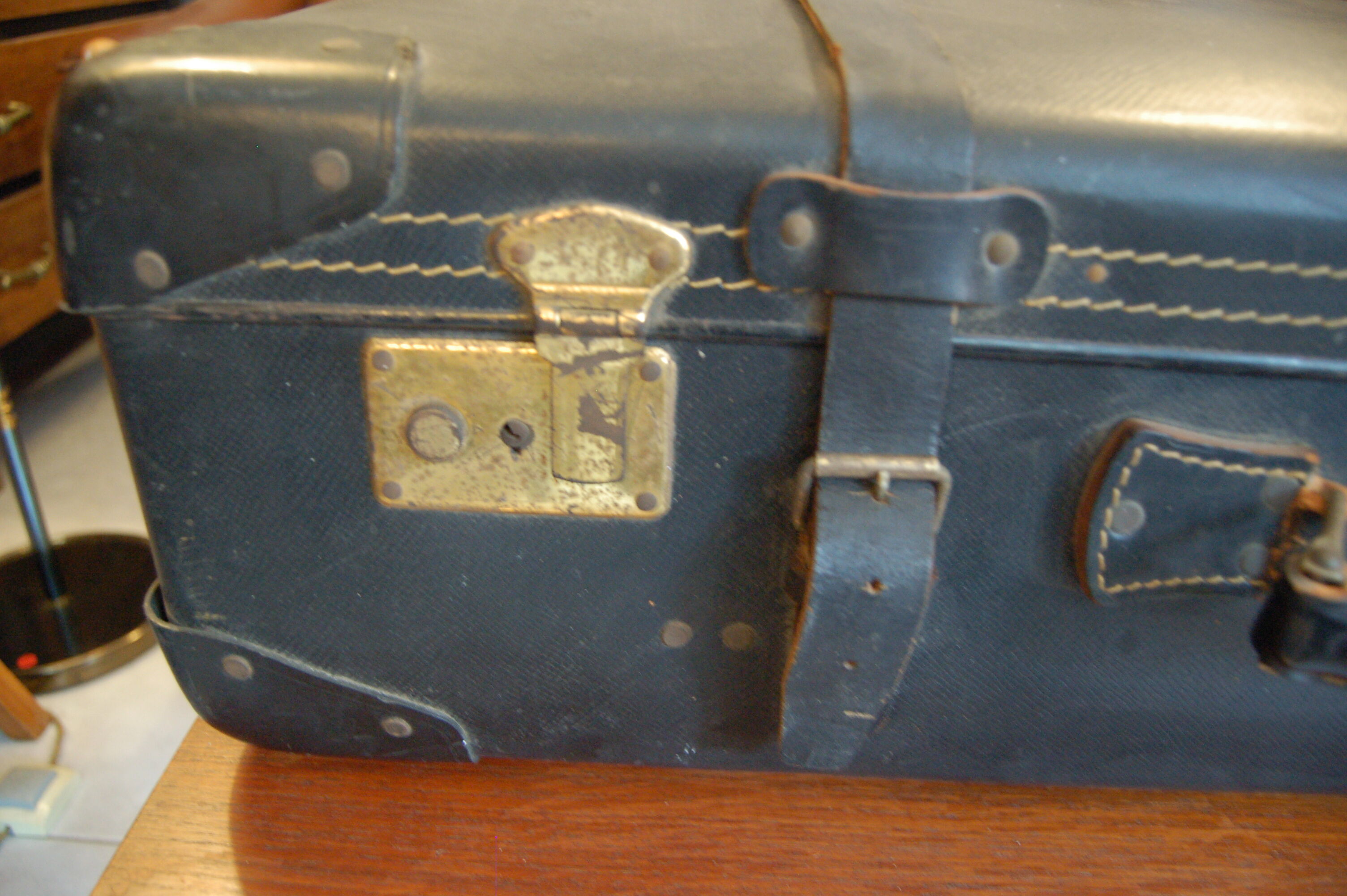 60s black vintage suitcase leather boiled cardboard