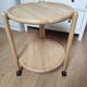 Vintage round service with foldable honey wooden wheels with 2 retractable trays (1 turn)