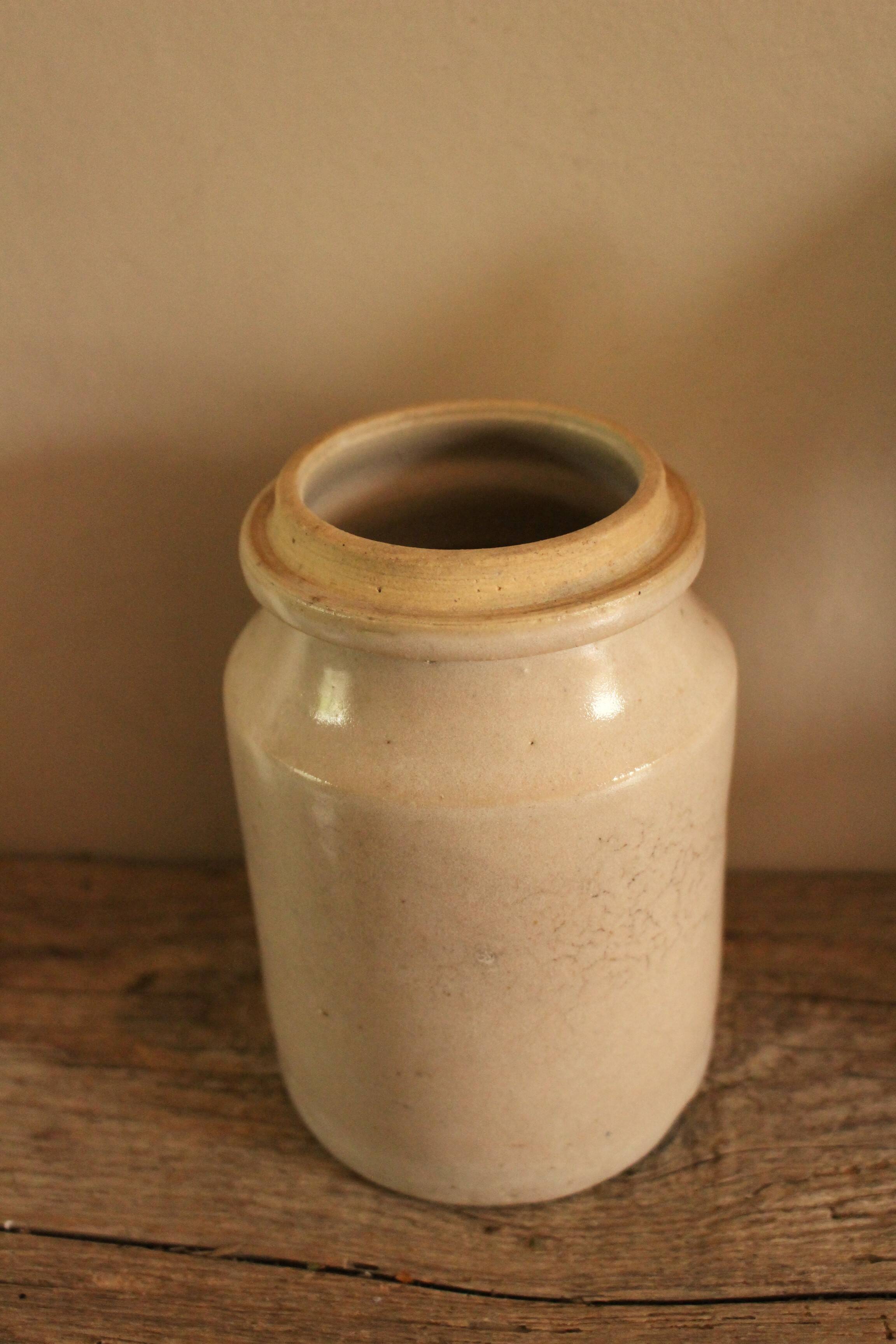 Vintage pink beige glazed stoneware pot