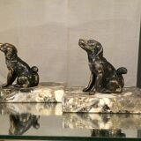 Pair of regular bookends representing dogs marble base