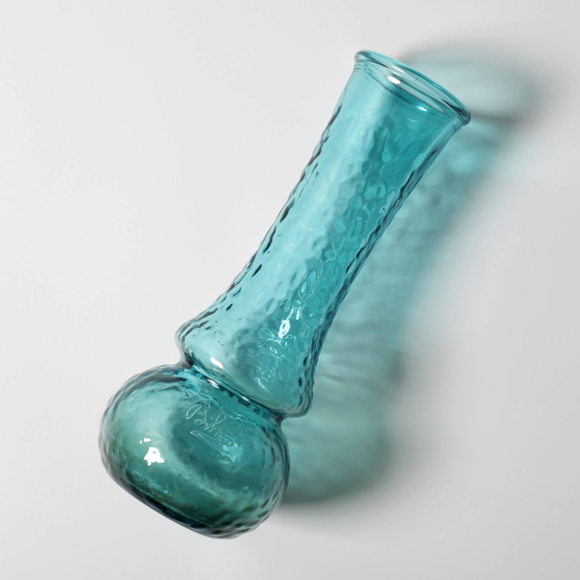 Turquoise Stylish Glass Flower Vase / Bibi / Italy / 1980s
