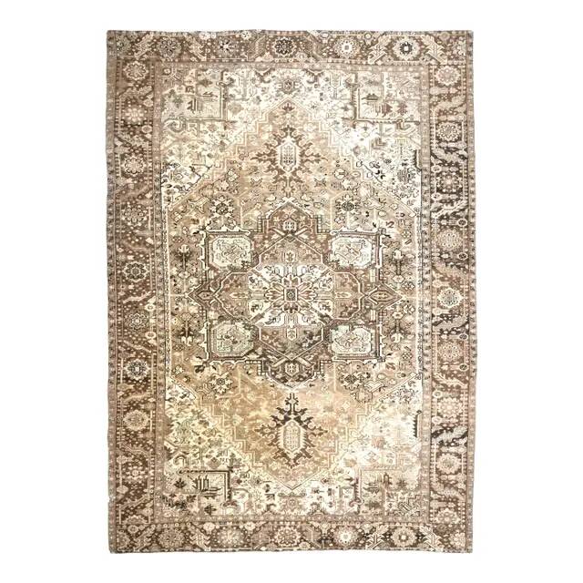 1960s Vintage Persian Handmade Wool Cotton Light Brown Area Rug 283x374