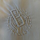 White cotton cushion or pillow case embroidered monogram and ruffle