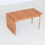 Hans Wegner drop-leaf dining table in beach and teak Denmark 1950