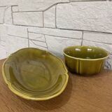 Gien earthenware bowl and ramekin set.